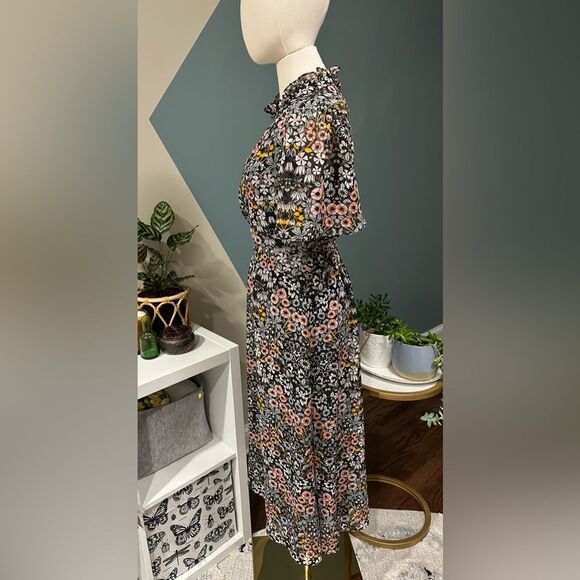 JULIA JORDAN Ruffle Mock Neck Floral Midi Dress, Short Flutter Sleeve, Size 6 - Picture 5 of 16